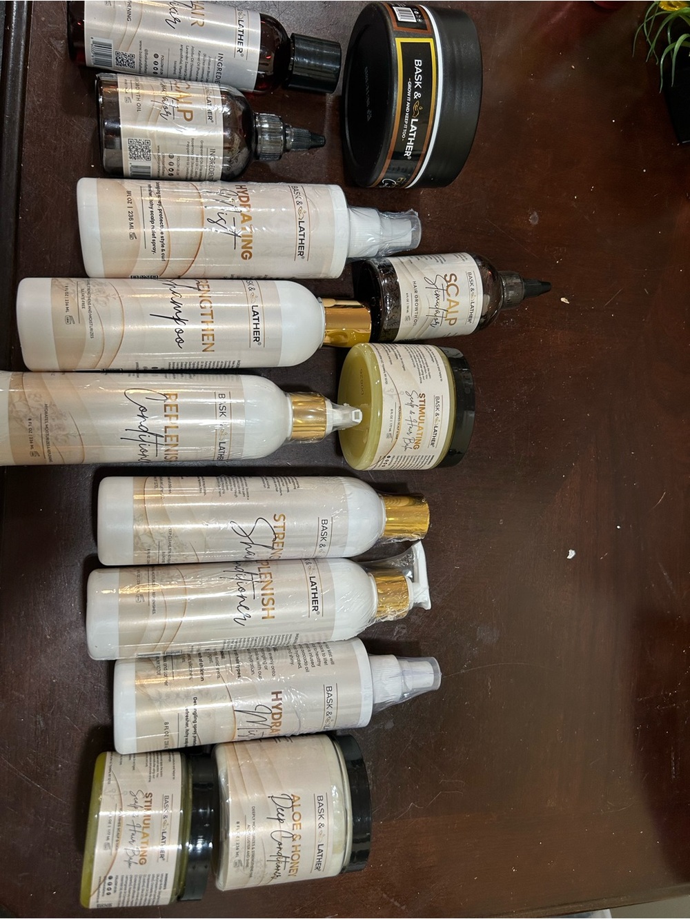 Bask & Lather Hair Care Set - Cream & Gold Bottles - Picture 2 of 2